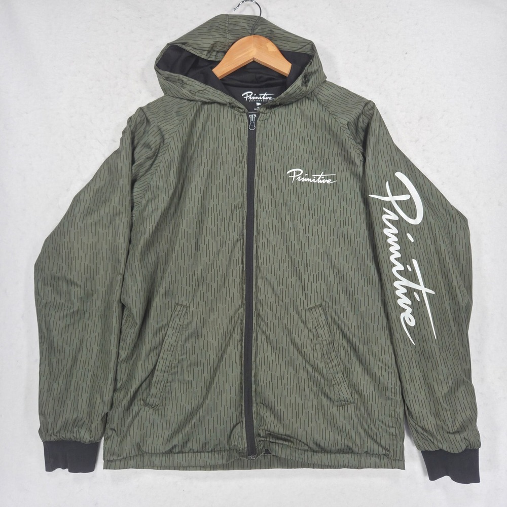 Primitive Skateboarding Rain Camo Windbreaker Jacket Mens Small Olive Green Zip